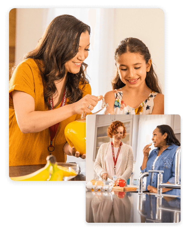 Collage of Caregivers assisting people