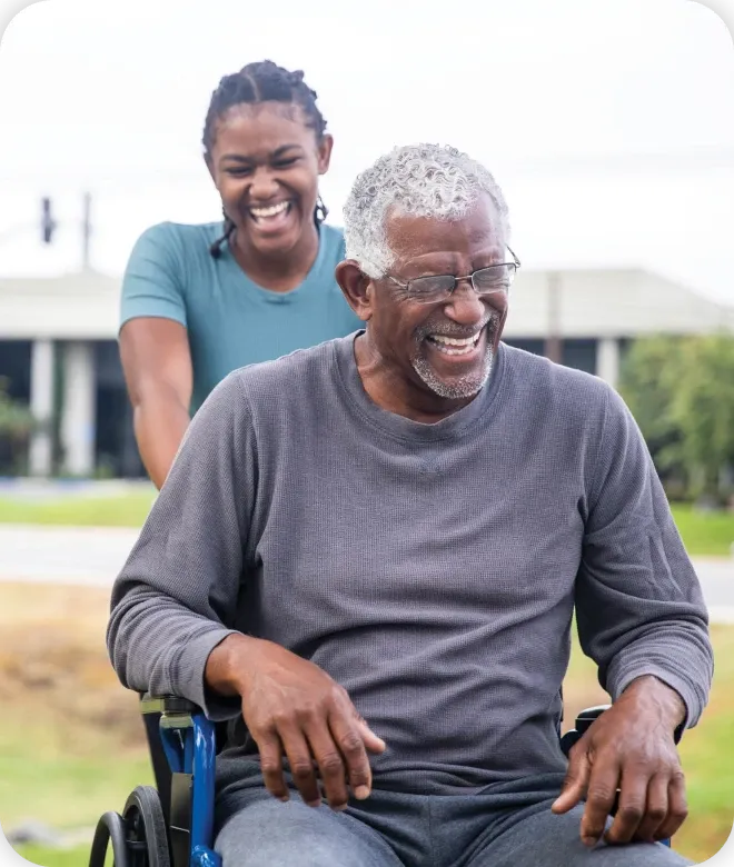A caregiver assisting a senior