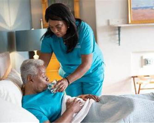 A caregiver assisting client