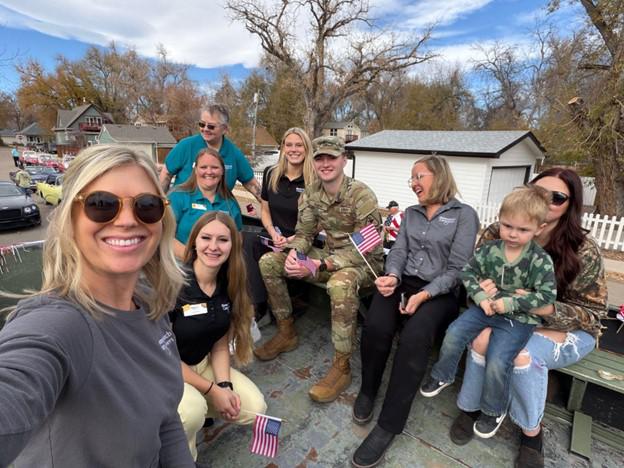 A group of people in a military truck