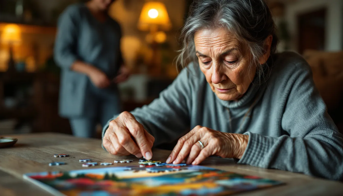 A woman working on a puzzle