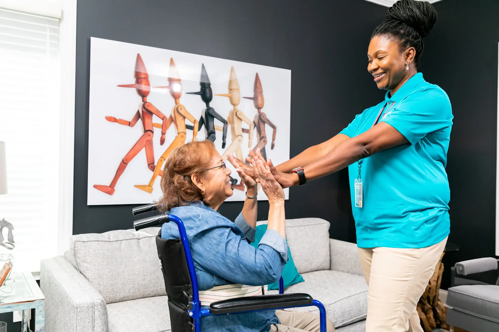 An aide with client