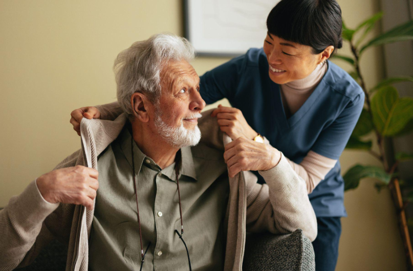 An aide with client