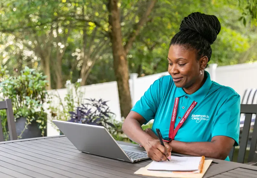 Caregiver with laptop