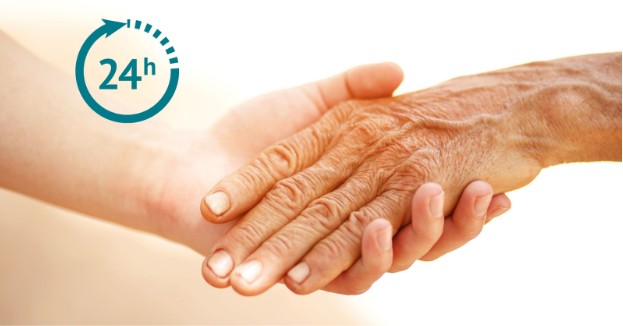 holding hands with 24 hour icon