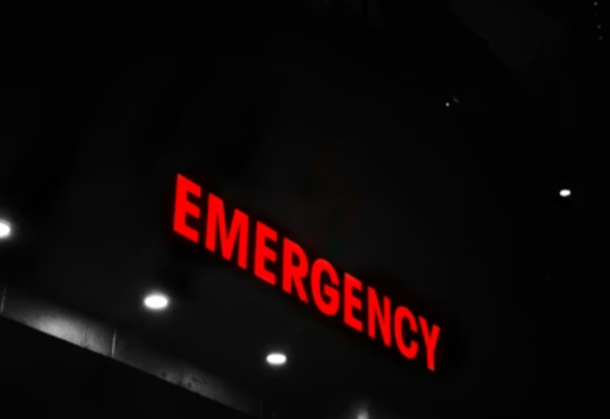 black background with Emergency lit up in red