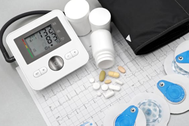 monitor and pills on top of heart rate graph