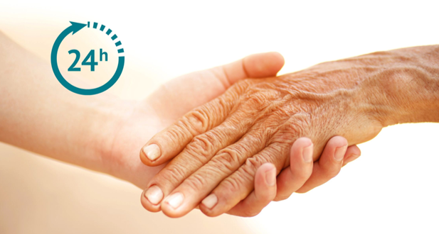 holding hands with 24h symbol