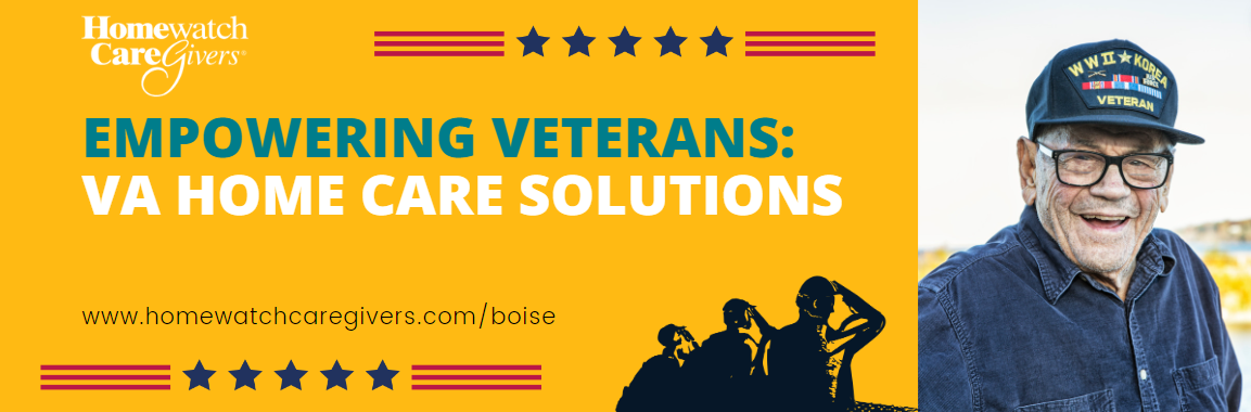 Empowering Veterans: VA Home Health Care Solutions from Homewatch CareGivers banner with elderly veteran man