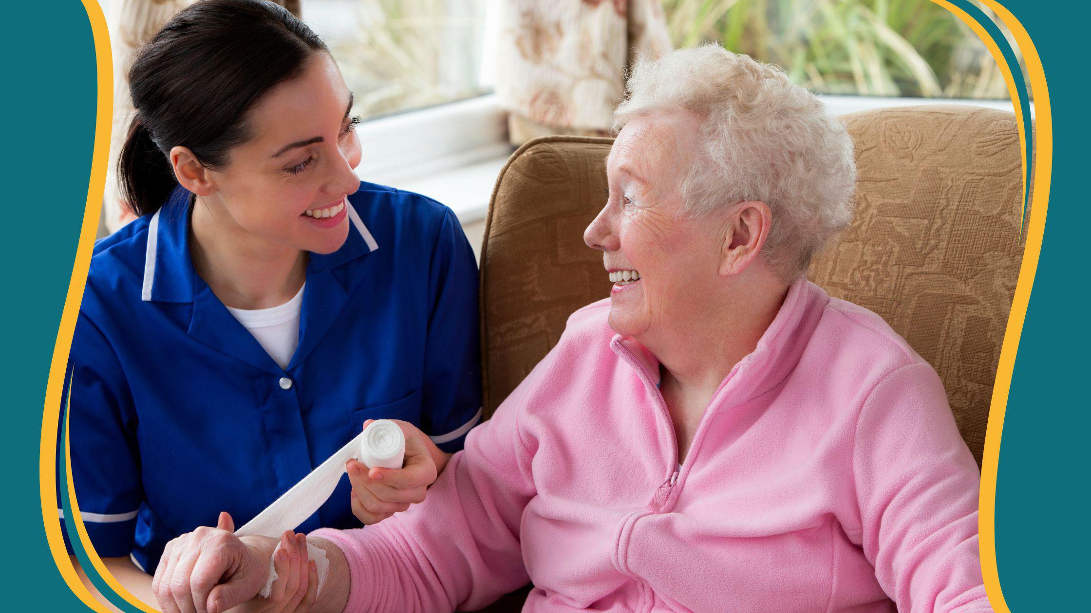 nurse smiling at woman in chair