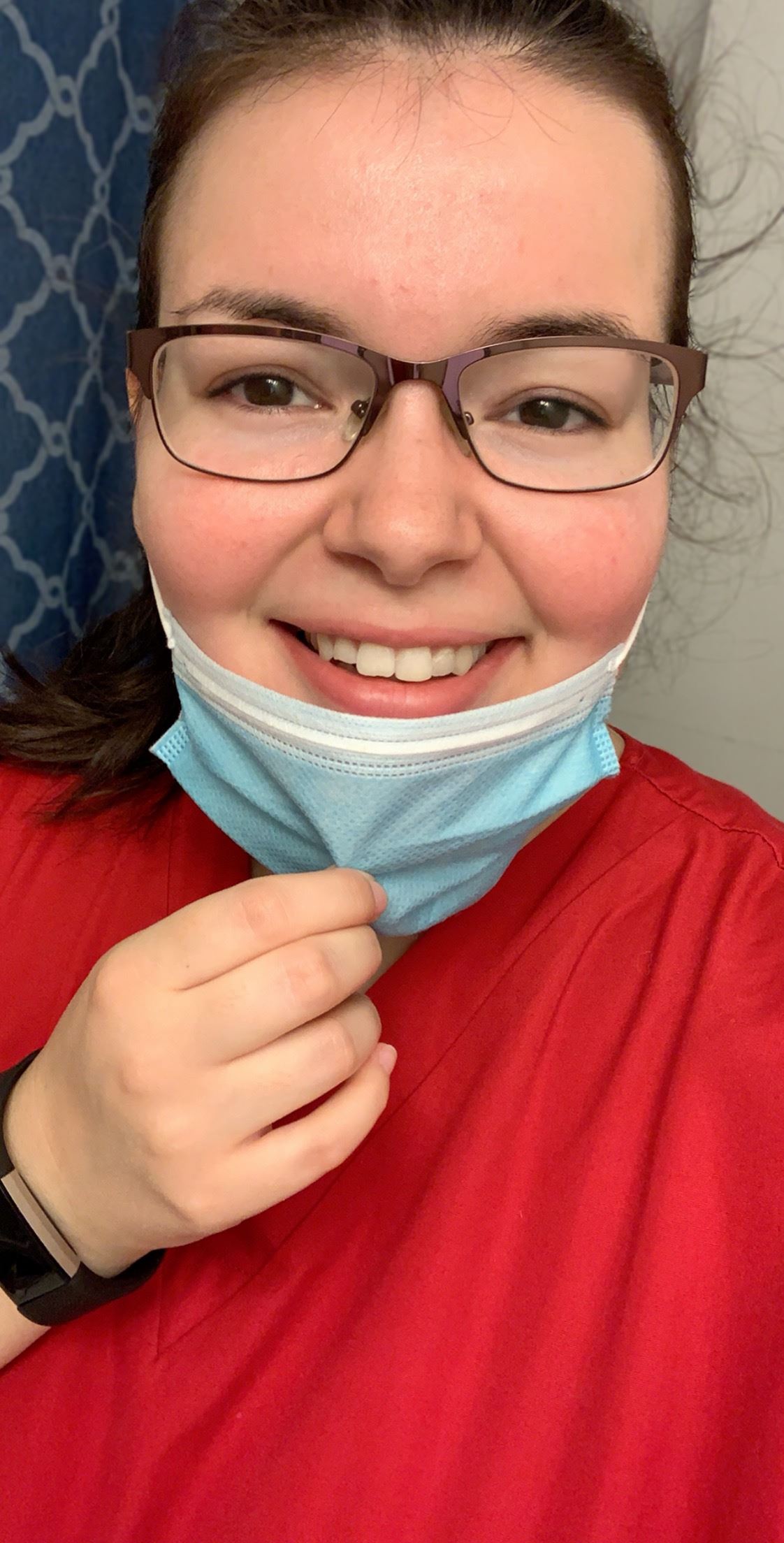 amelia helms smiling with her mask on