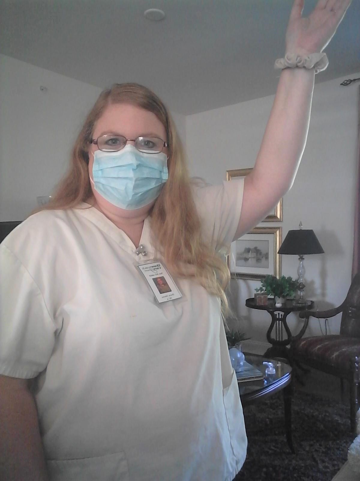 doris stowe smiling with her mask on