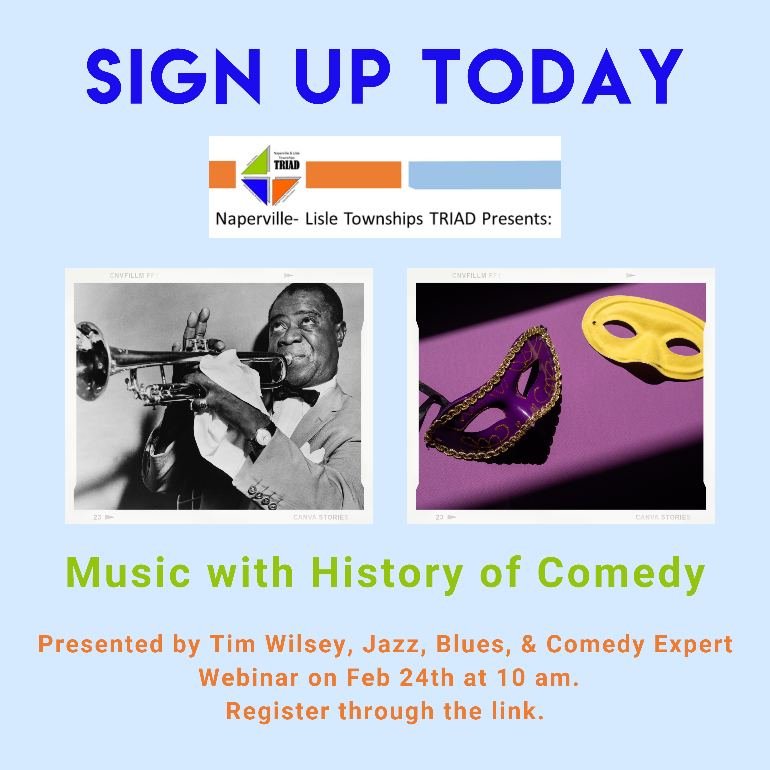 music with history of comedy sign up poster